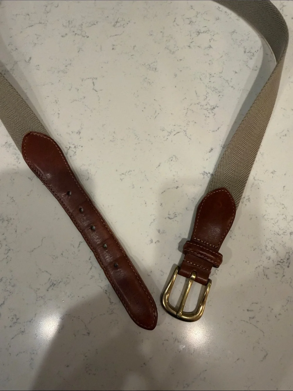 Coach Taupe Tan Canvas and Leather Belt with Brass Buckle size 38